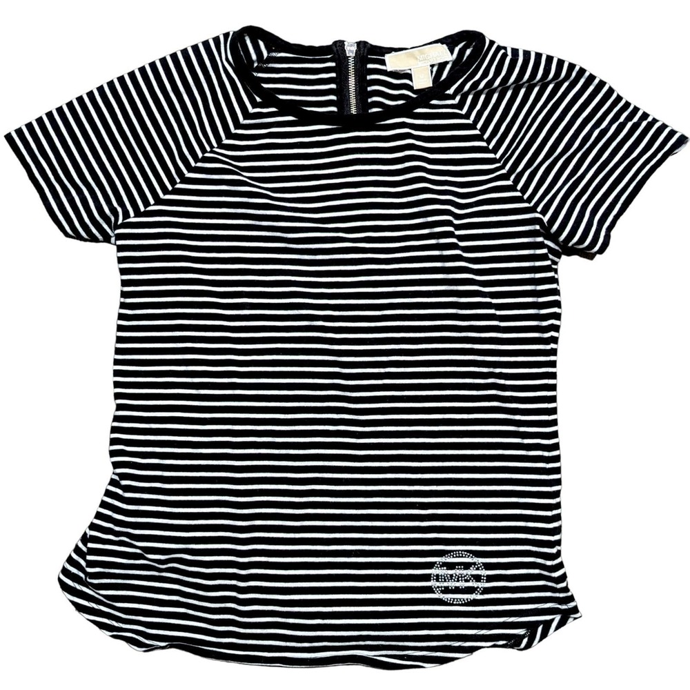 MICHAEL Michael Kors Black and White Striped Tee sz Medium w/ Gem Logo